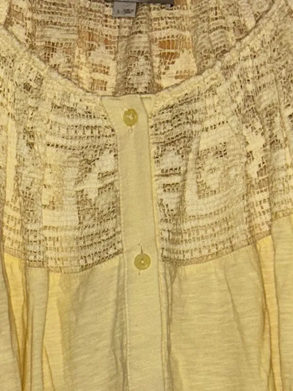 LOFT Pale Yellow Crochet Yoke Button-Front Blouse - Image 2