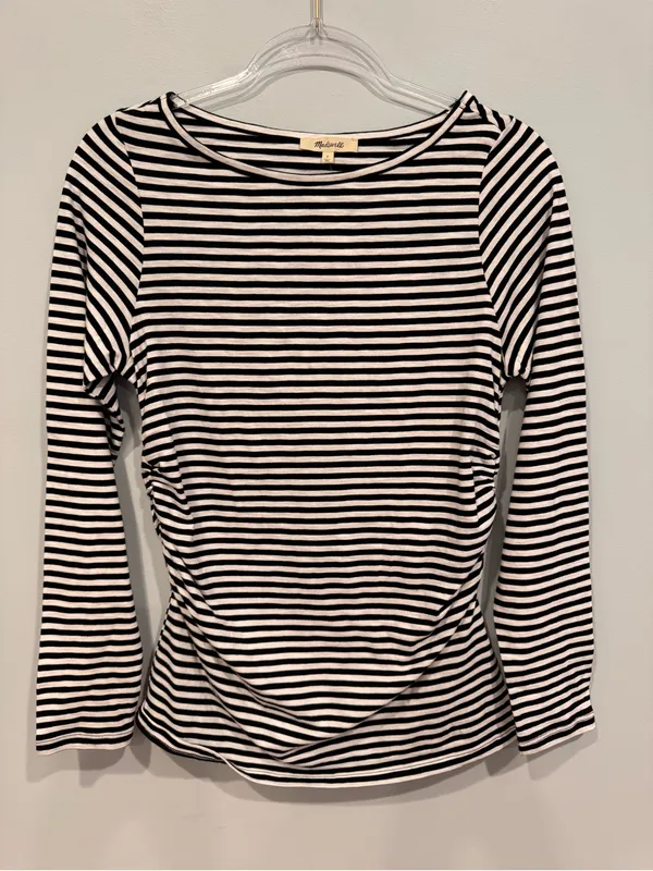 NWT Madewell Ruched Crewneck Long Sleeve Tee Soft Slub - Image 2