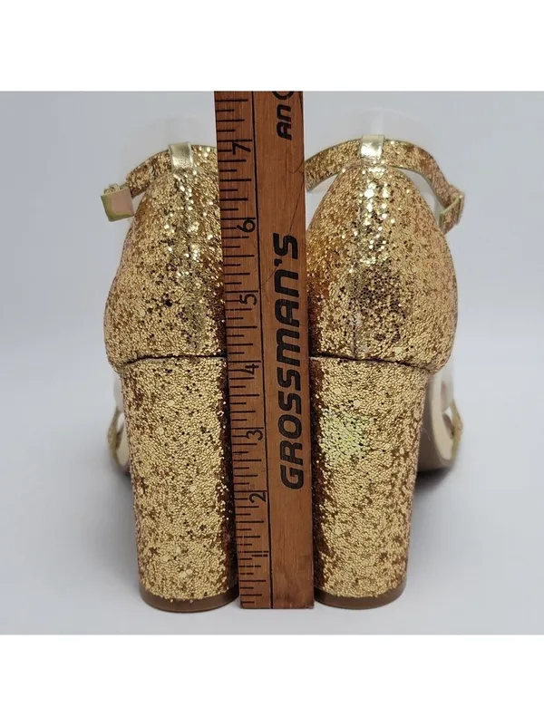 J Adams Shirley Gold Glitter Ankle Strap Heeled Sandals Size 8.5 - Image 4