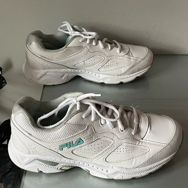 FILA Women’s White Teal Memory Foam Low Top Lace-Up Sneakers Size 9w - Image 4
