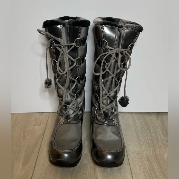 Sporto Womens Lisa Snow Boots Tall Quilted Lace Up Metallic‎ Gray Size 8 - Image 2