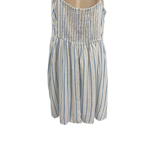 Aerie Love Of Linen Stripe Mini Dress Smocked Back Blue White NWT‎ XL - Image 11