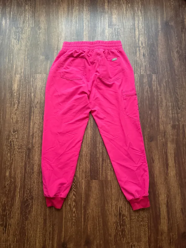 FIGS Women’s Shocking Pink Zamora Ruched Jogger Scrub Pants - Size M Petite - Image 2