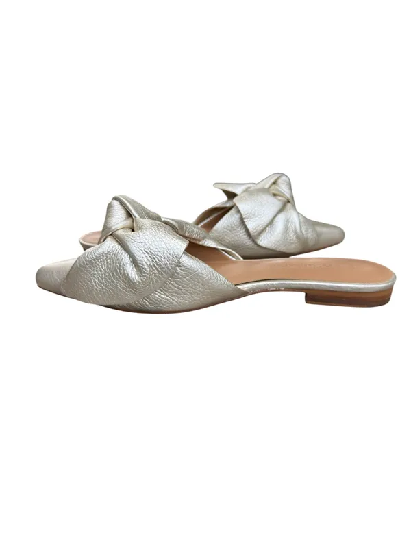 REBECCA MINKOFF Metallic Gold Leather Mules Modern Glam Pointed Toe Knot Bow 7M - Image 5