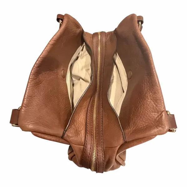 UGG‎ Brown Pebbled Leather Shoulder Bag Gold Hardware Zip Top Crossbody Purse - Image 6
