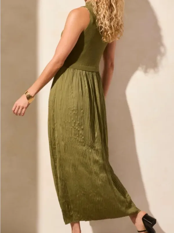 Tribal Femme Sleeveless Twofer Maxi Dress in Olive Green - Image 2