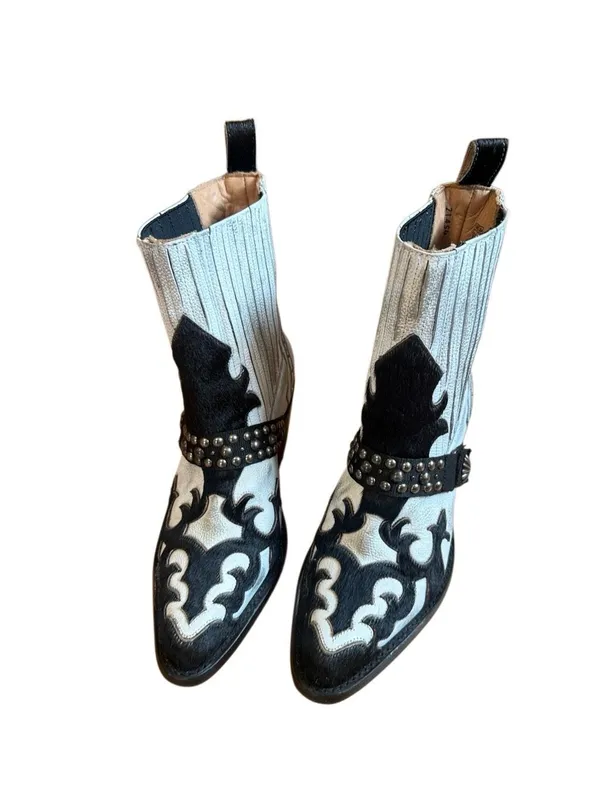 Mezcalero Dudi Black and White Leather Western Boot Size 7.5 - Image 3