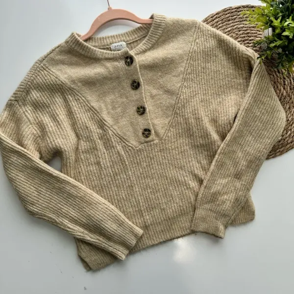 A.N.A Beige‎ Henley Oversized Knit Sweater Size XS - Image 2