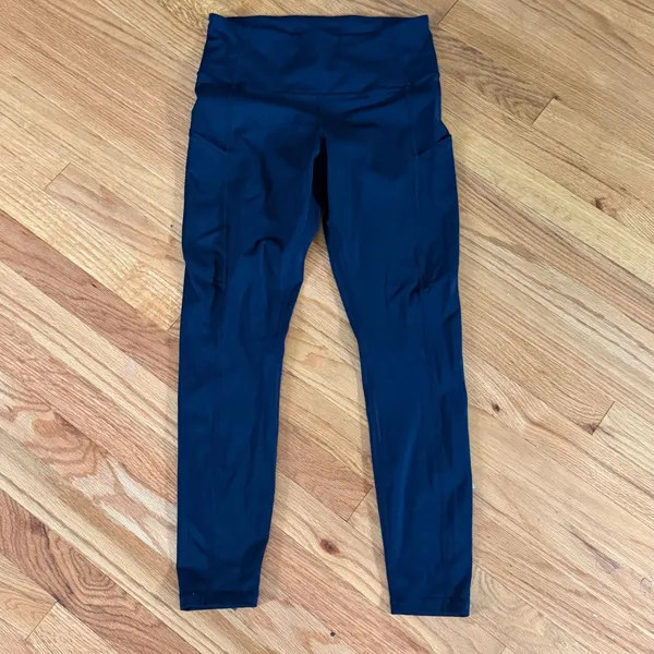 CRZ Yoga High Waist Running Leggings Small Navy Blue Side Pockets Reflective Dot - Image 3
