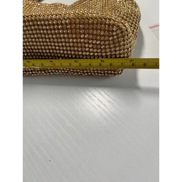 Gold Rhinestone Mesh Knotted‎ Handle Evening Handbag with Detachable Chain Strap - Image 6