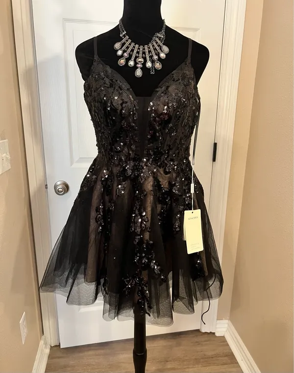 Stacees black a line homecoming fairy core dress with lace and corset - Image 2