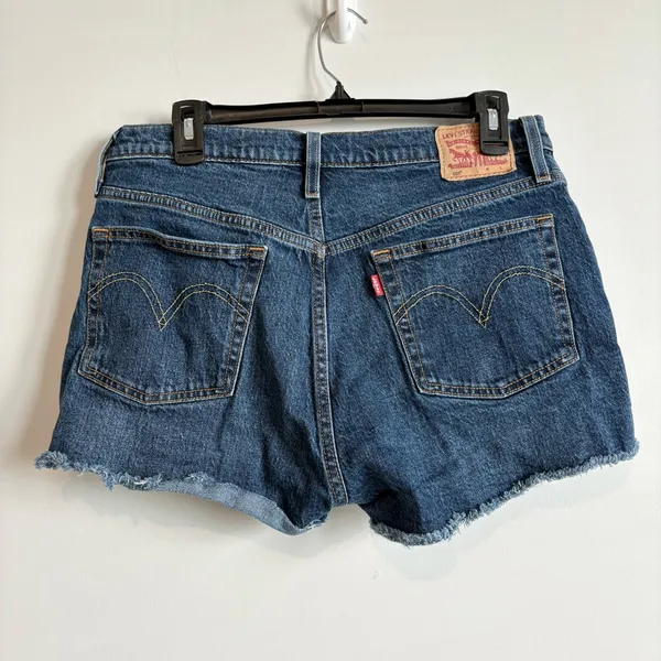 Levi’s 501 Button Fly High Waisted Cutoff Distressed‎ Denim Shorts Dark Size 31 - Image 2