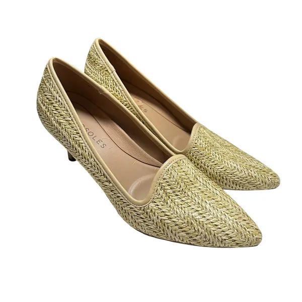 Aerosoles Women's Raffia Woven Kitten Heel Pumps Pointed Toe Natural Beige 8M‎ - Image 2