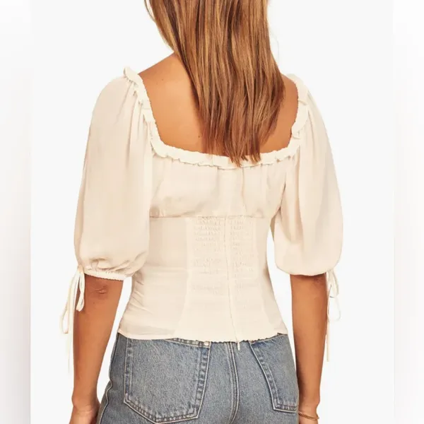 NEW Reformation Cantaloupe Ruffle Tie Sleeve Blouse Ivory 4 - Image 8