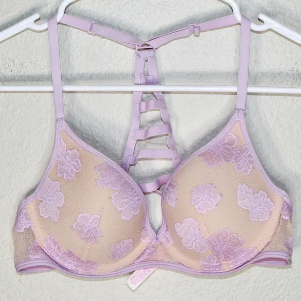PINK Victoria's Secret Lightly Lined Legerement Double Lace/Flora Bra - Size 34B - Image 7