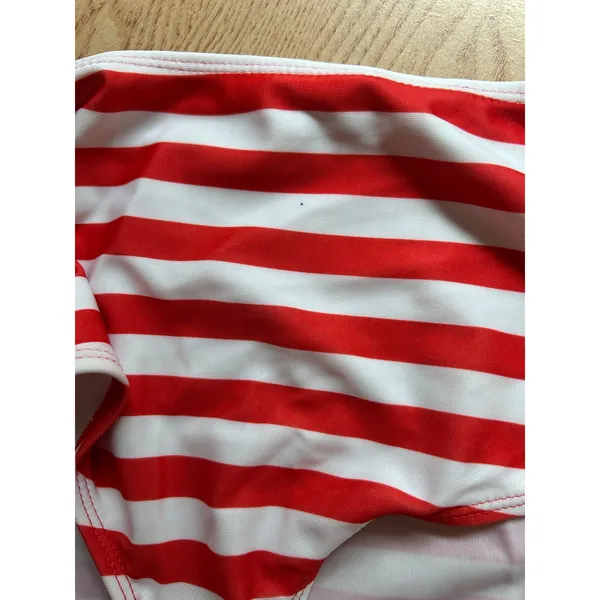 B45 New Womens AMI 2Pc Red White Striped Bikini Set High Waisted Small Waist 24" - Image 4