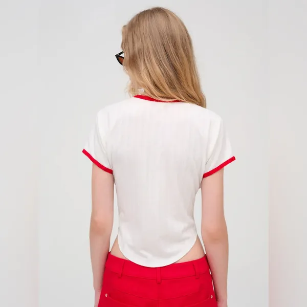 NWT Free People + For Love & Lemons I Love You Heart Baby Tee In White - Image 7
