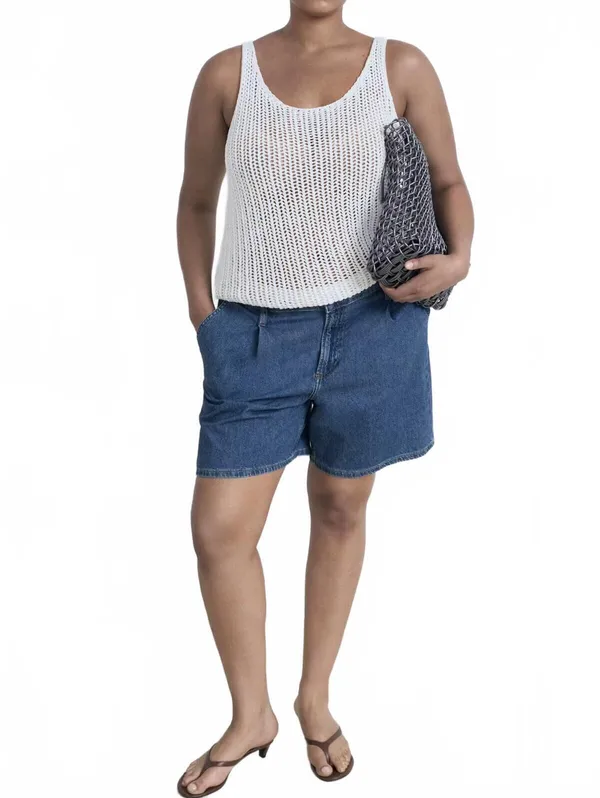 Mango Mid-Rise Denim Bermuda Shorts with Pleats NWT Medium Blue Size 2 (EUR 34) - Image 7