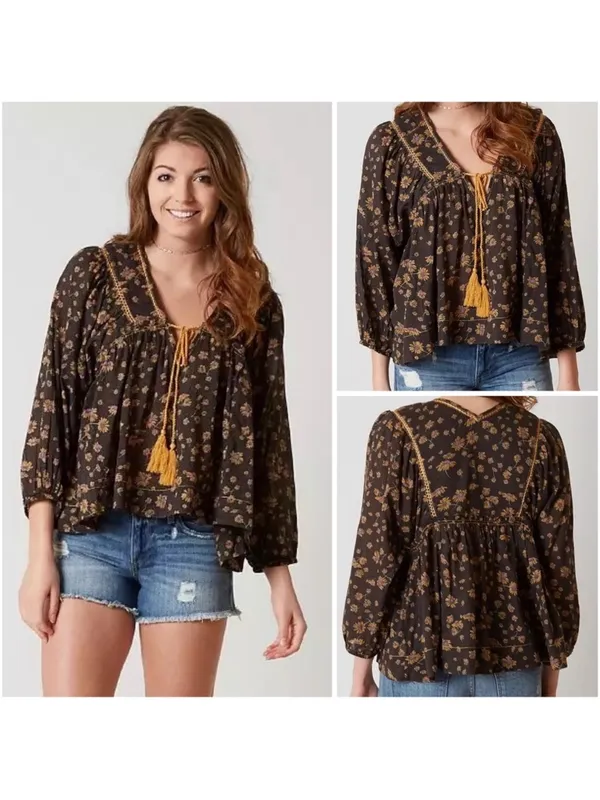 $98 Free People Never A Dull Moment Peasant Blouse S - Image 8