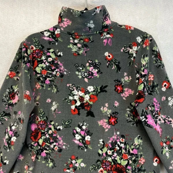 VERA BRADLEY Jacket Women's Small Gray Pink Floral Sporty Fleece‎ Pullover Cozy - Image 14