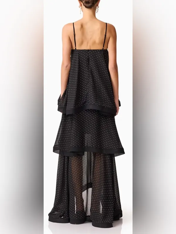 NEW Elliatt Moss Tiered Embellished Gown Black Cocktail Sz L - Image 4