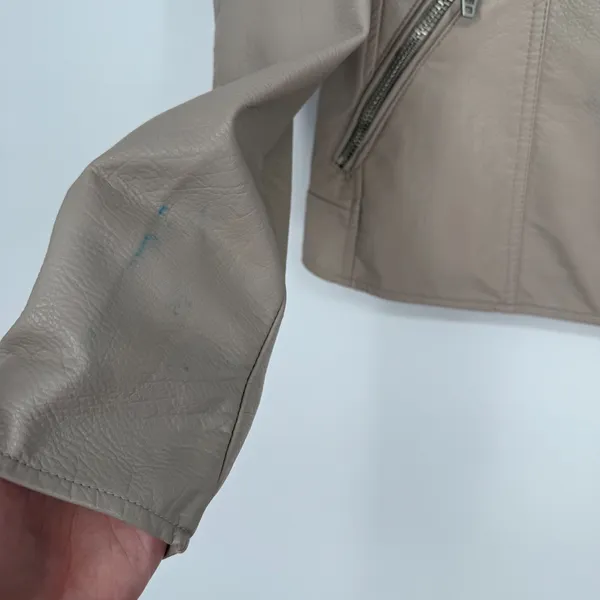 Blank Nyc Life‎ Changer Moto Jacket Womens Small Beige Leather Asymmetrical Zip - Image 6