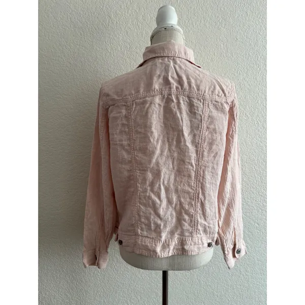 Jones New York Linen Jacket Medium Pink JNY Button Up Trucker Lightweight - Image 2
