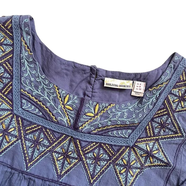 Anthropologie Holding Horses Lovely Ani Swing Dress Pockets Blue Women's Size 4 - Image 4