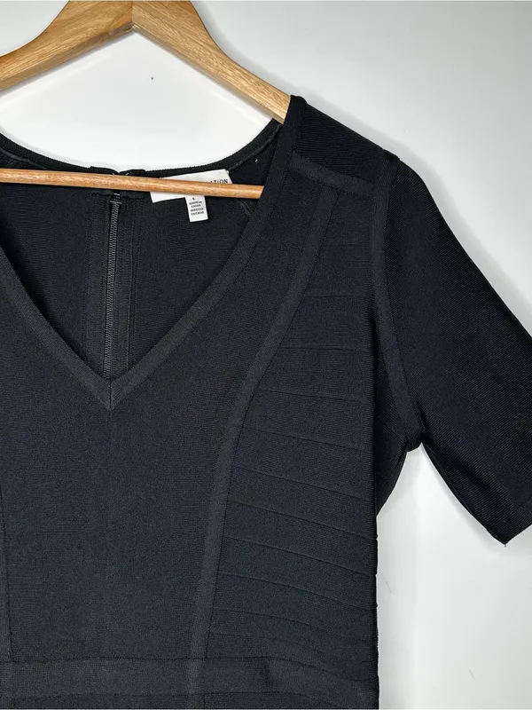 Dress The Population NEW! Black Koa Bandage Bodycon V-Neck Short Sleeve Dress L - Image 6