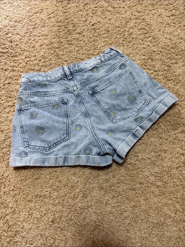 PacSun Light Blue Daisy Embroidered Denim Shorts - Image 2