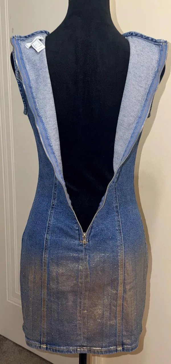 Forever 21 Metallic Gold Ombre Foil Sleeveless Denim Mini Dress - Size XS - NWOT - Image 7