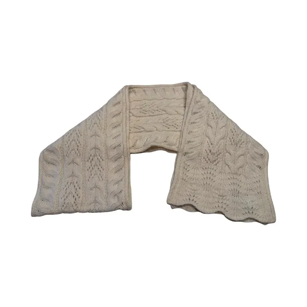 Lauren Ralph Lauren Cream Lambswool Rabbit Hair Cable Knit Scarf Scalloped Edge - Image 4