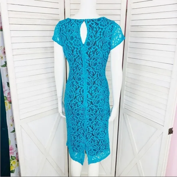 Eva Mendes‎ New York & Co. Lace Sheath Bodycon Dress Teal Black 2 Party Cocktail - Image 4