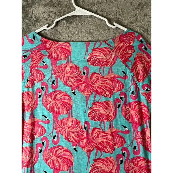 Lilly Pulitzer Cassie Flamingo Print Cotton Shift Dress 3/4 Sleeve Size Small - Image 4