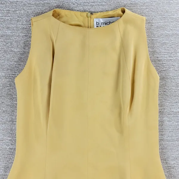 b Michael NY Silk Sheath Dress Size 6 Butter Yellow Scalloped Hem Classic Chic - Image 4