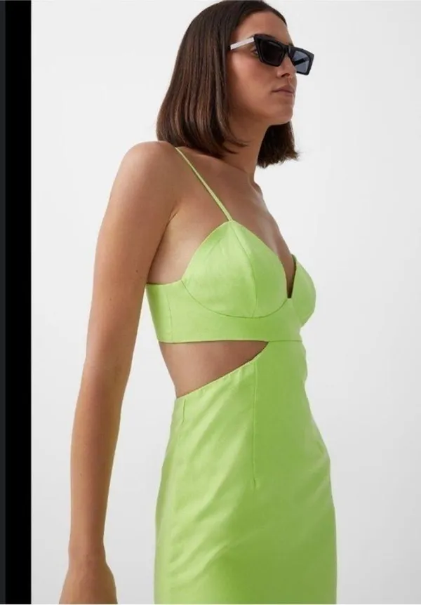 Bardot Cut Out Slit Midi Dress in Lime - Image 3