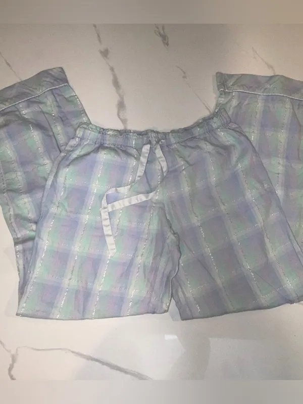Victoria's Secret Aqua & Purple Pastel Plaid Flannel Pajama Set Women's Small‎ - Image 13