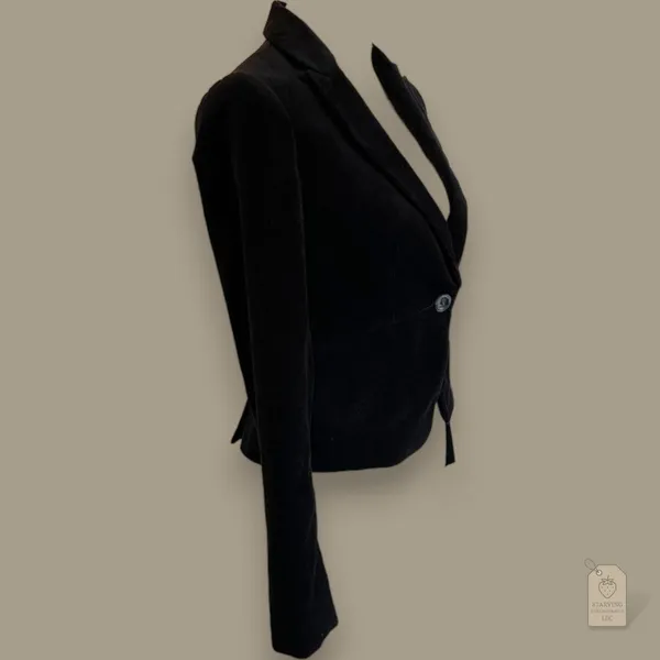 Black Cotton Velvet Blazer Women's Size 0 | Fitted Button Front - Image 3