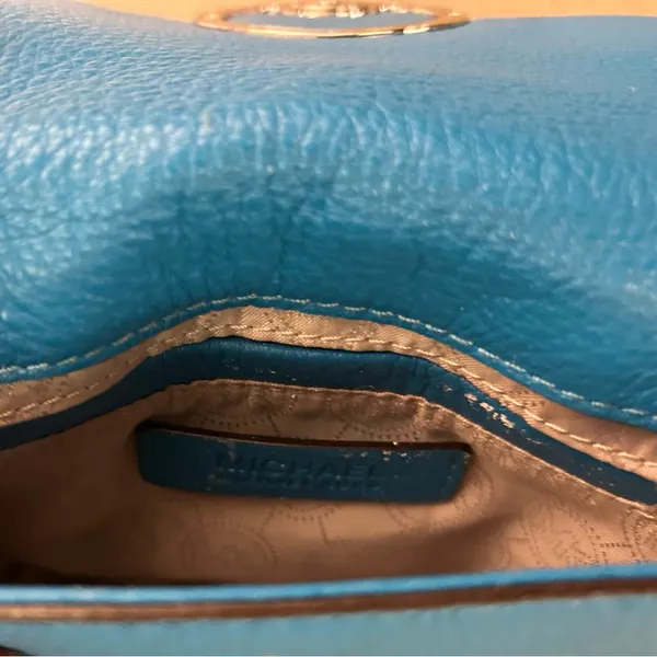 Michael Kors Teal Blue Pebbled Leather Crossbody with MK Medallion - Image 5