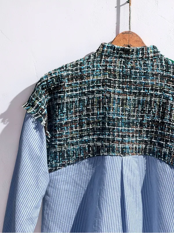 Zara Basic Collection Tweed Pinstripe Button-Down Shirt Size M - Image 15