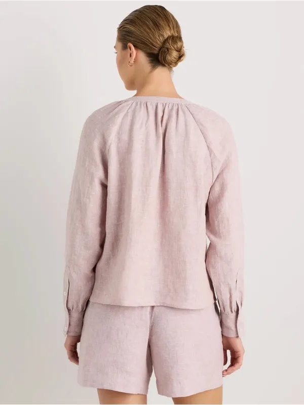 Quince European Linen Peasant Top pink chambray sz XL Cottagecore - Image 2