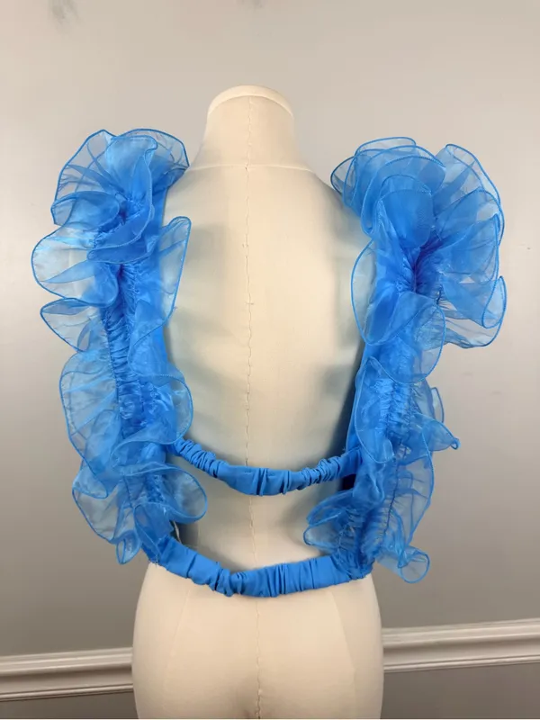 Free people house party organza puff top blue size large - Image 4