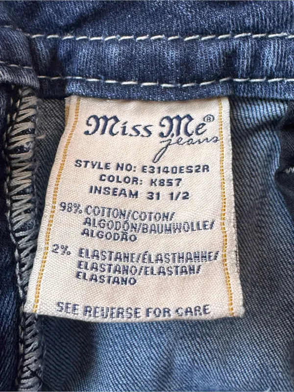 Miss Me Easy Skinny Jeans 29 Mid Rise Rhinestone Embroidered Y2K Blue - Image 4