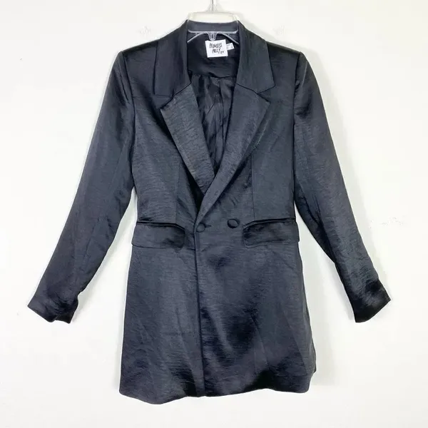 Princess Polly Suzie Black Crepe Satin Double Breasted Blazer Jacket Dress Sz 0 - Image 4