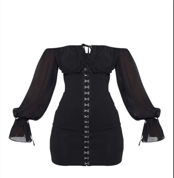 Long Sleeve Eyelet Black Pirate Mini Dress - Image 6