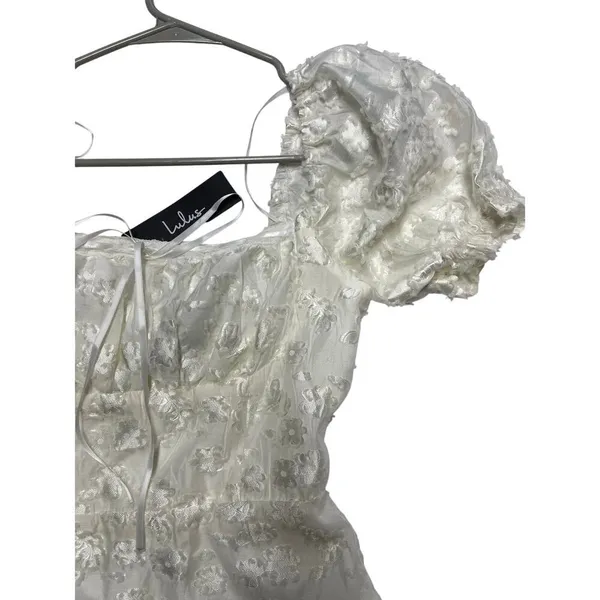 LULUS White Textured Floral Jacquard Mini Dress S - Image 2