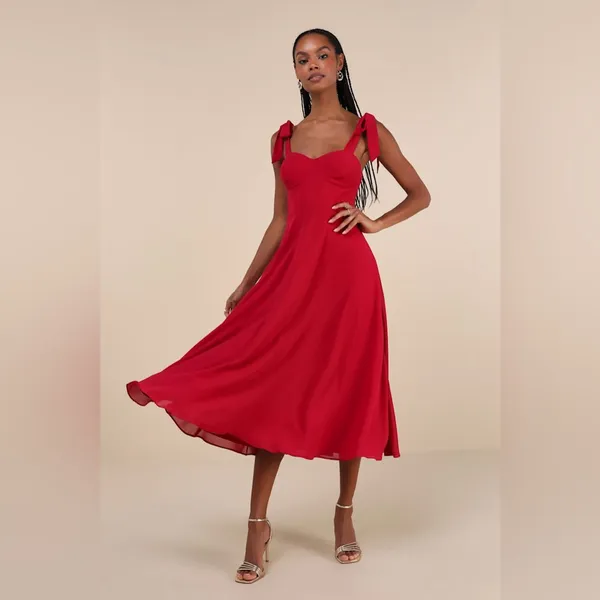 Lulu's Sophisticated Charisma Berry Red Tie-Strap A-Line Midi Dress - Image 4