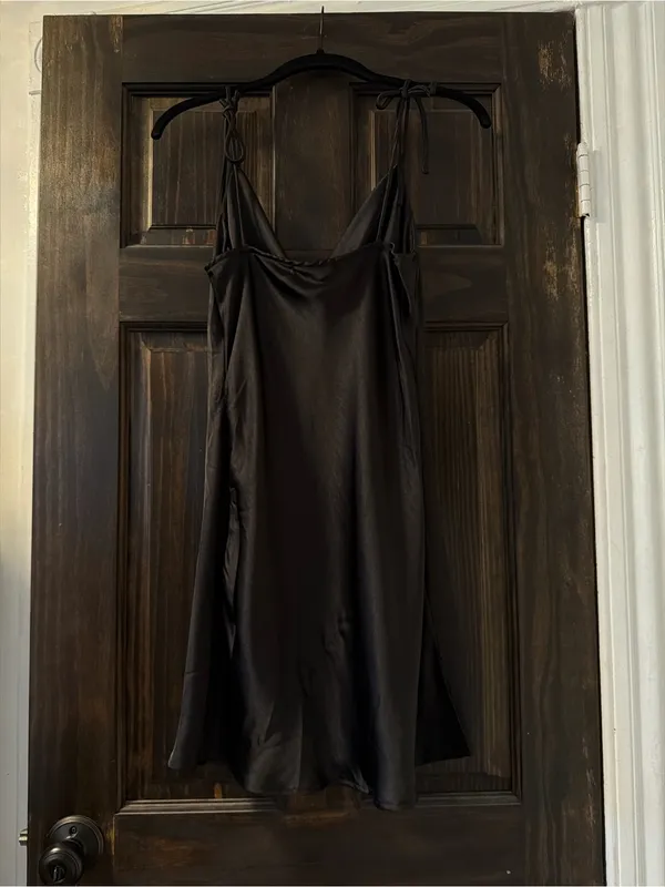 Just Quella Satin Cowl Neck Slip Dress - Black - Image 3