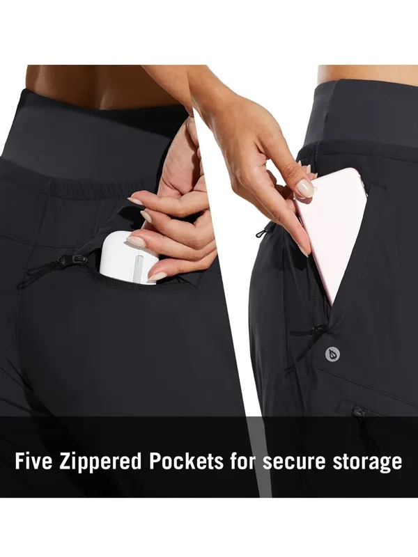 Baleaf Women's Lightweight Black Hiking Pants with 5 Zippered Pockets large - Image 6