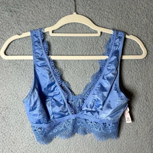 Victoria's Secret‎ Bralette Womens Small Blue Longline Lace Plunge Bralette - Image 4